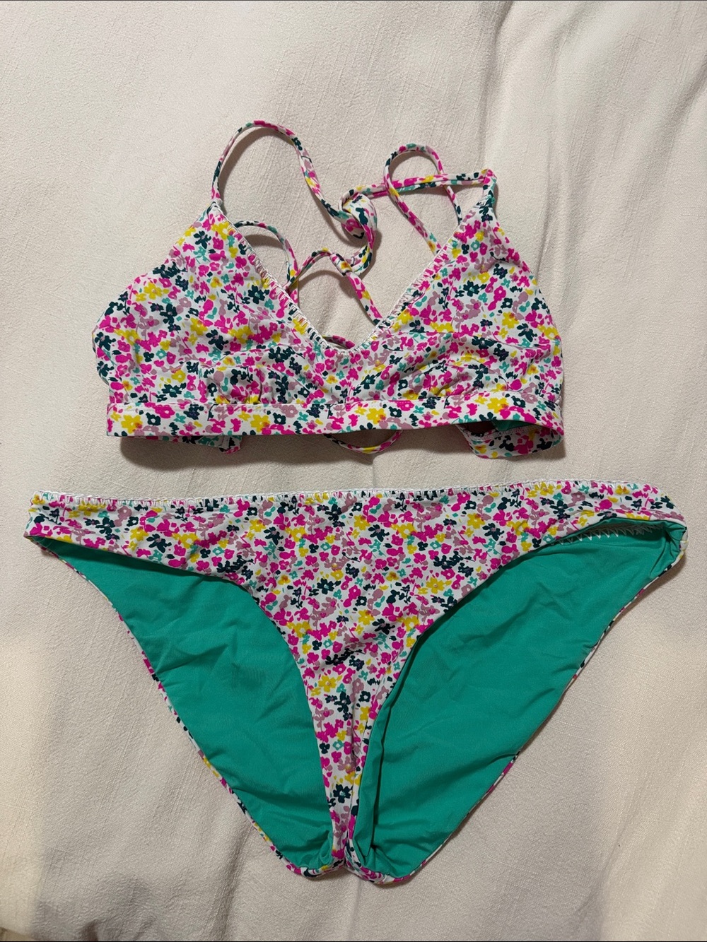 Hurley Girls Floral Bikini in Pink, Teal & Yellow